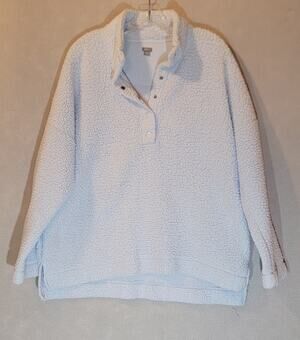 Aerie Women Large Light Blue Sherpa Fleece Quarter Snap Pullover Sweatshirt